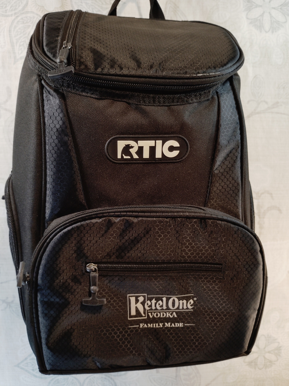 RTIC Black Insulated Backpack Cooler with Ketel One Pocket Branding